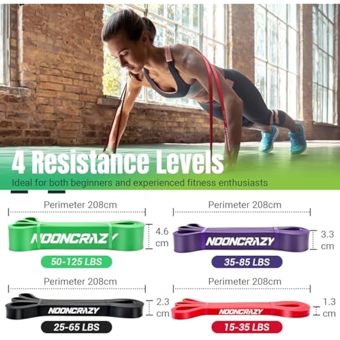 nooncrazy Resistance Bands Set, Pull Up Assistance Bands 4 Different Levels with Handles & Door Anchor & Training Poster, Gym Bands for Strength Training, Yoga, Muscle Toning for Men and Women