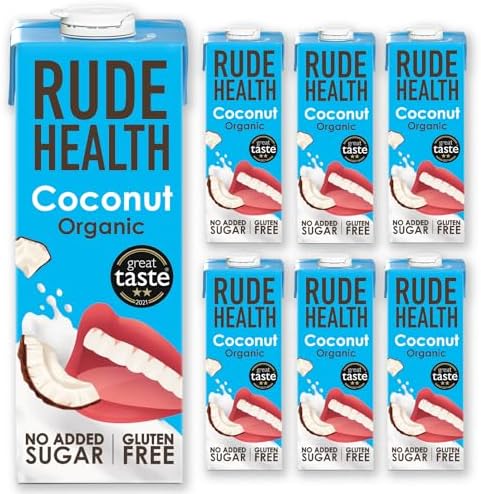 Rude Health 6 x 1 Litre Organic Coconut Dairy-Alt Milk, 100% Natural Organic Drink, Lactose Free, Dairy Free & Gluten-Free, No Added Sugar, Award-Winning, Healthy & Vegan, 100% Recyclable Packaging