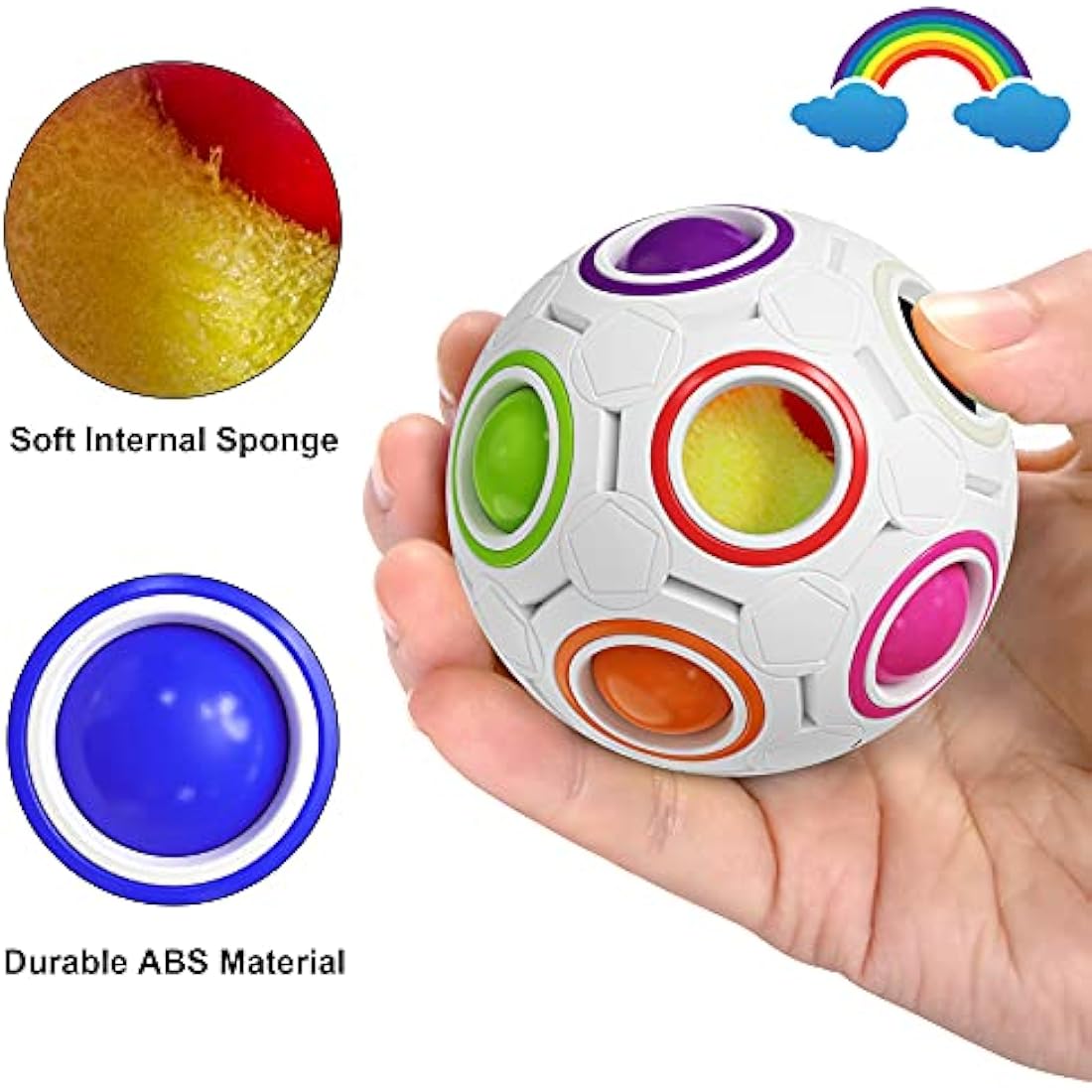 ROXENDA Magic Rainbow Ball with 12 Holes, Puzzle Ball Skill Game - Brain Teaser & Fidget Ball for Kids from 6 Years - 4 Pack(Green&blue&pink&white)