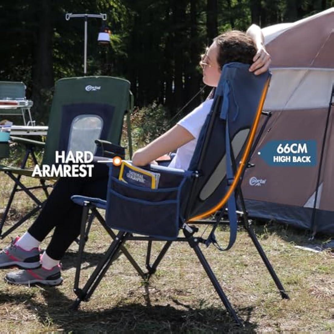 Portal Folding Camping Chair for Adults High Back Heavy Duty 180KG Load Foldable Garden Picnic Festival Collapsible Chair Oversized Hard Armrests Mesh Back Portable for Fishing Beach Patio