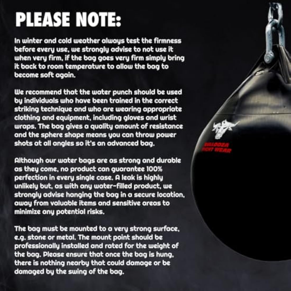 Bull Doza Fight Wear Pro Water Punch Bag - Heavy Durable Waterproof - Three Sizes