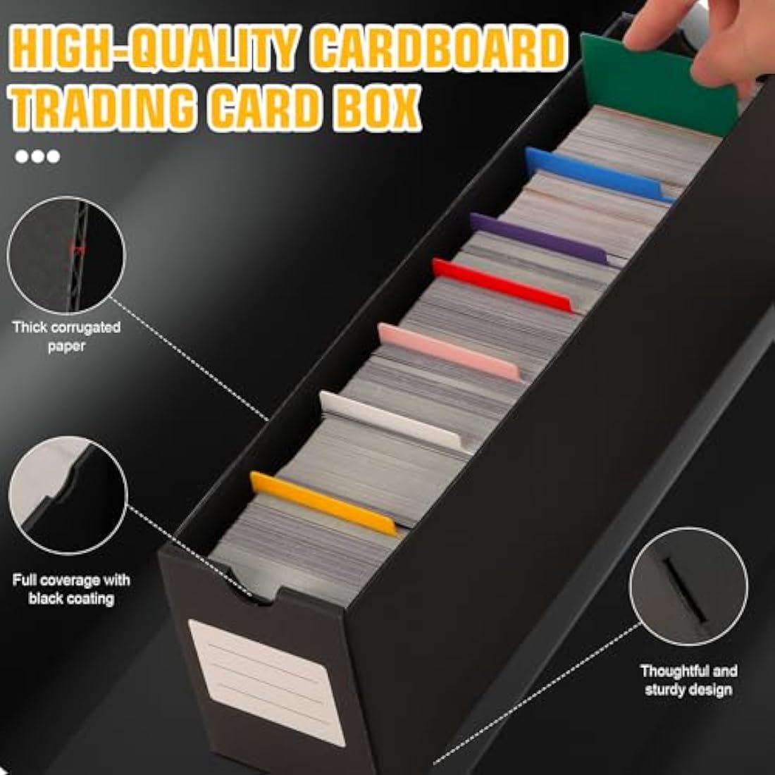 QLOUNI 12000+ Trading Card Storage Box,Card Storage Box with 48 Card Dividers, Labels and Tape,Trading Card Organizer for Collecting TCG,MTG, PTCG, Baseball Cards