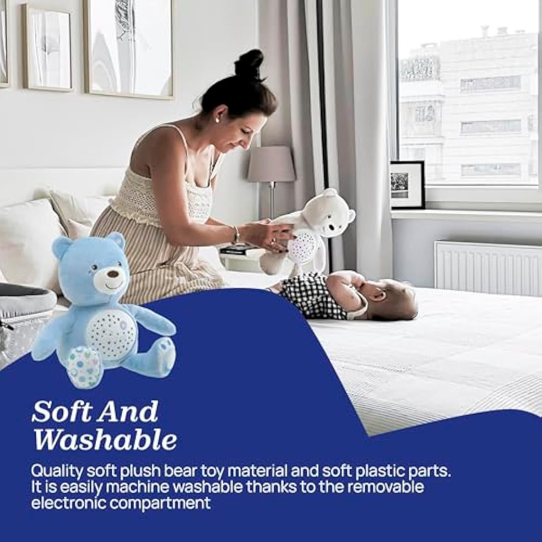 Chicco First Dreams Teddy Bear with Night Light, Blue | Projects Stars, Lighting Effects, Relaxing Music, Calming for Baby