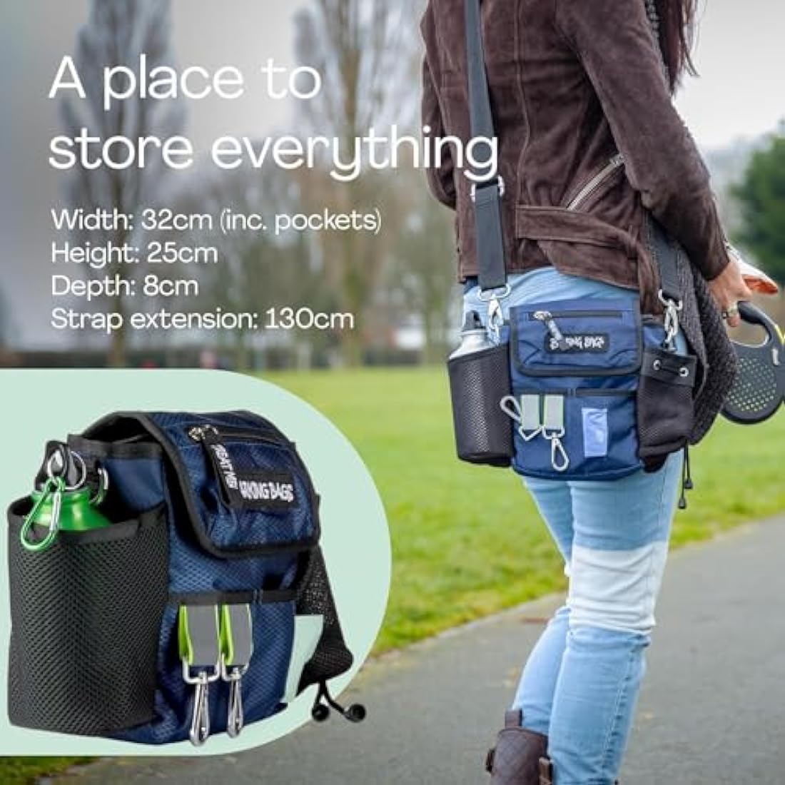 Barking Bags | Original Dog Walking Bag - Blue | As Seen On Dragons’ Den | Lightweight & Practical Design | Carry Dog Toys, Treats, Poop Bags & More with Ease