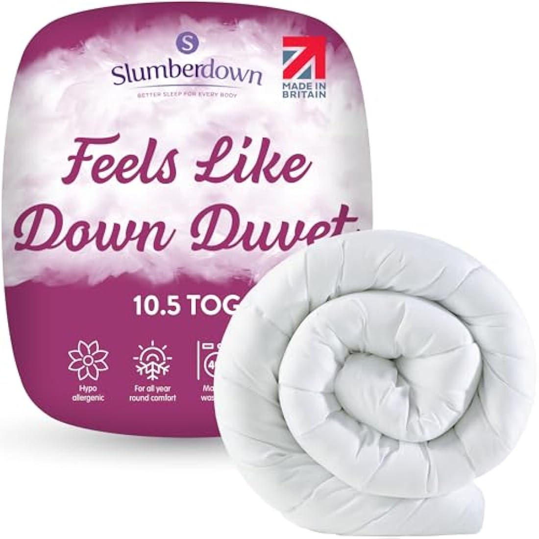 Slumberdown Feels Like Down King Size Duvet 10.5 Tog - Ultra Soft All-Year Round King Quilt for Spring, Summer, Autumn & Winter - UK Made, Non-Allergenic & Machine Washable (225 x 220cm)