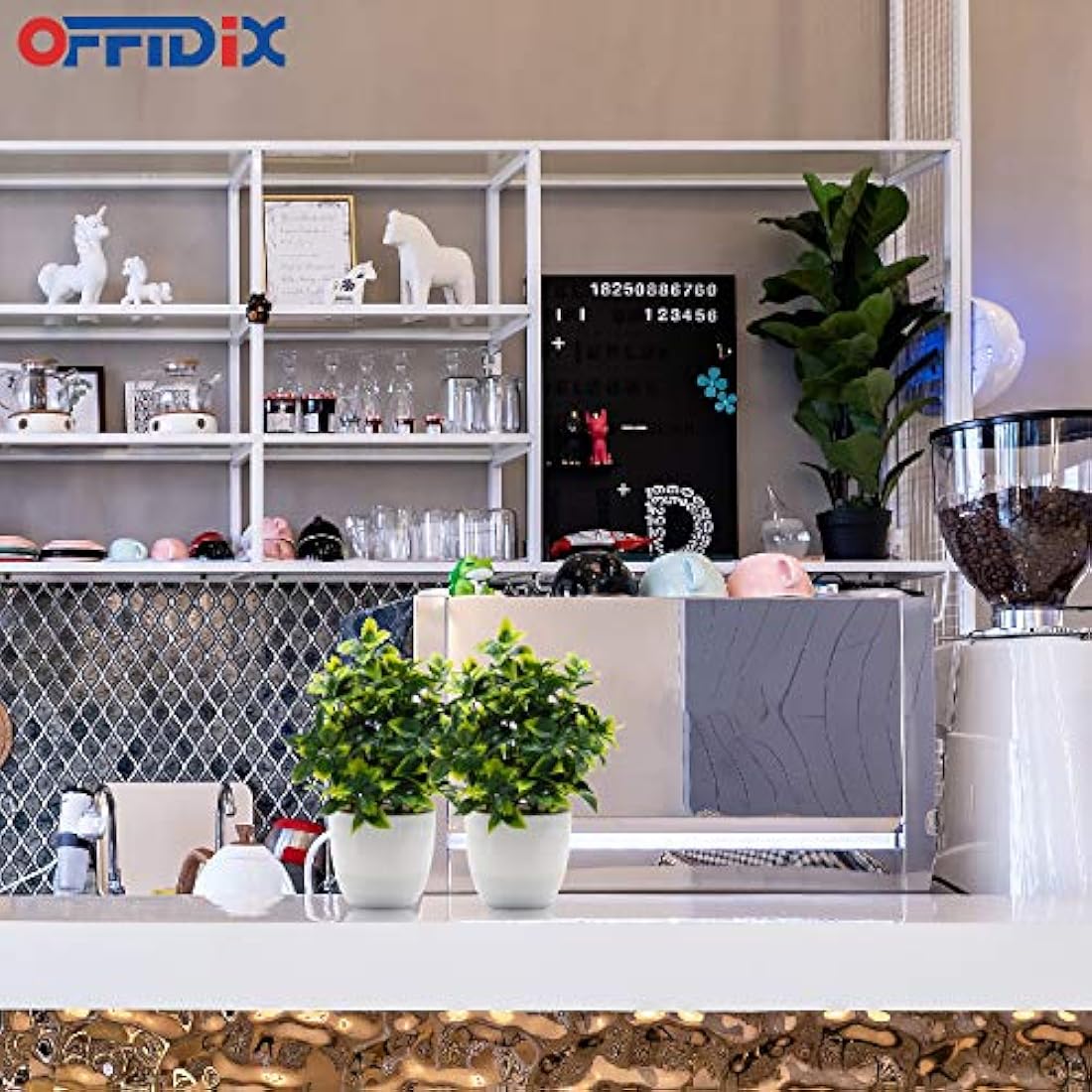 OFFIDIX Potted Artificial Plants Faux Plastic Plants with Pots ini Plastic Eucalyptus Plants for Home Office Decoration