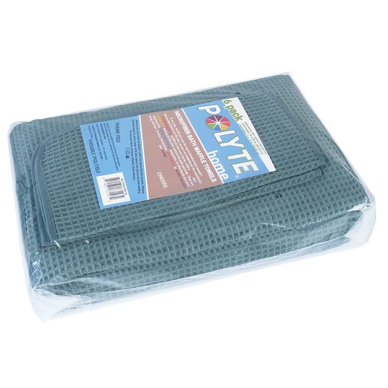 POLYTE Microfibre Oversize, 76 x 152 cm, Quick Dry Lint Free Bath Towel Set, 6 Piece (Green, Waffle Weave)