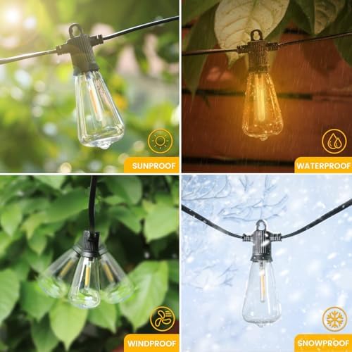 Zuske 15M Festoon Lights Outdoor Mains Powered, Garden String Lights with 25+2 LED Shatterproof Bulbs, IP65 Weatherproof for Outside Backyard Gazebo Porch Patio Cafe Bistro(Warm White) (15M)