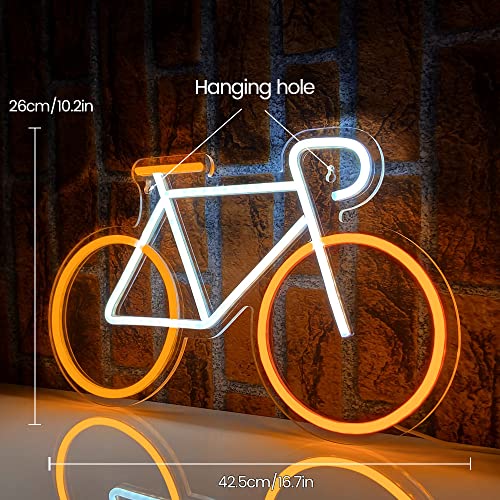 PILOYINDE Bicycle Led Signs Yellow White Neon Signs for Wall Decor Led Sign Personalized USB Powered Neon Lights for Bedroom Restaurant Bar Decor