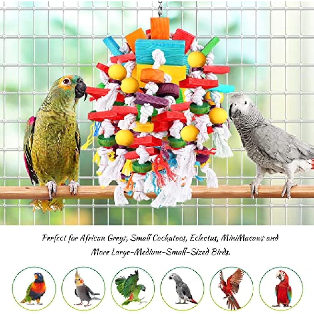 Jijizhazha Bird Chewing Toys, Multicolored Wooden Blocks, Best for African Grey Parrot, Macaws, Cockatoos & Amazon Parrots