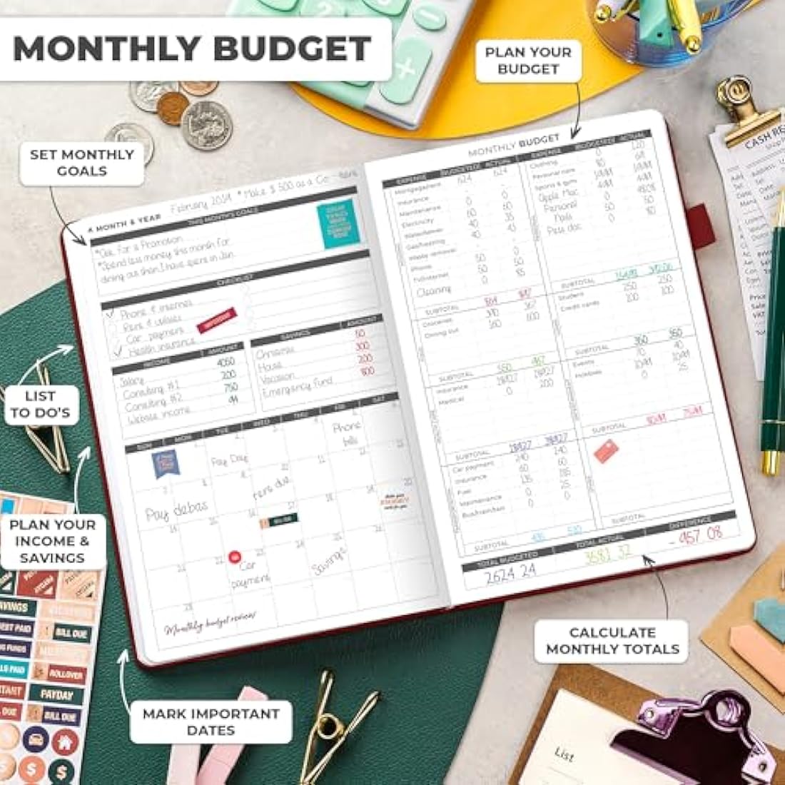 Clever Fox Budget Planner - Expense Tracker Notebook. Monthly Budgeting Organizer, Finance Logbook & Accounts Book, Bill Tracker, A5 (Wine Red)