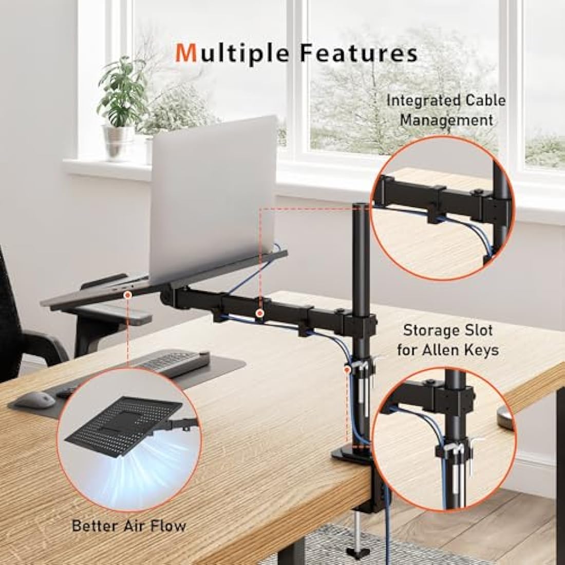 Redbat Laptop Arm for Notebooks up to 17 inch, Height Adjustable for Desk Weight up to 8kg, Laptop Mount with 2 Mounting Options, VESA 75/100 for Monitor 13-32 inch
