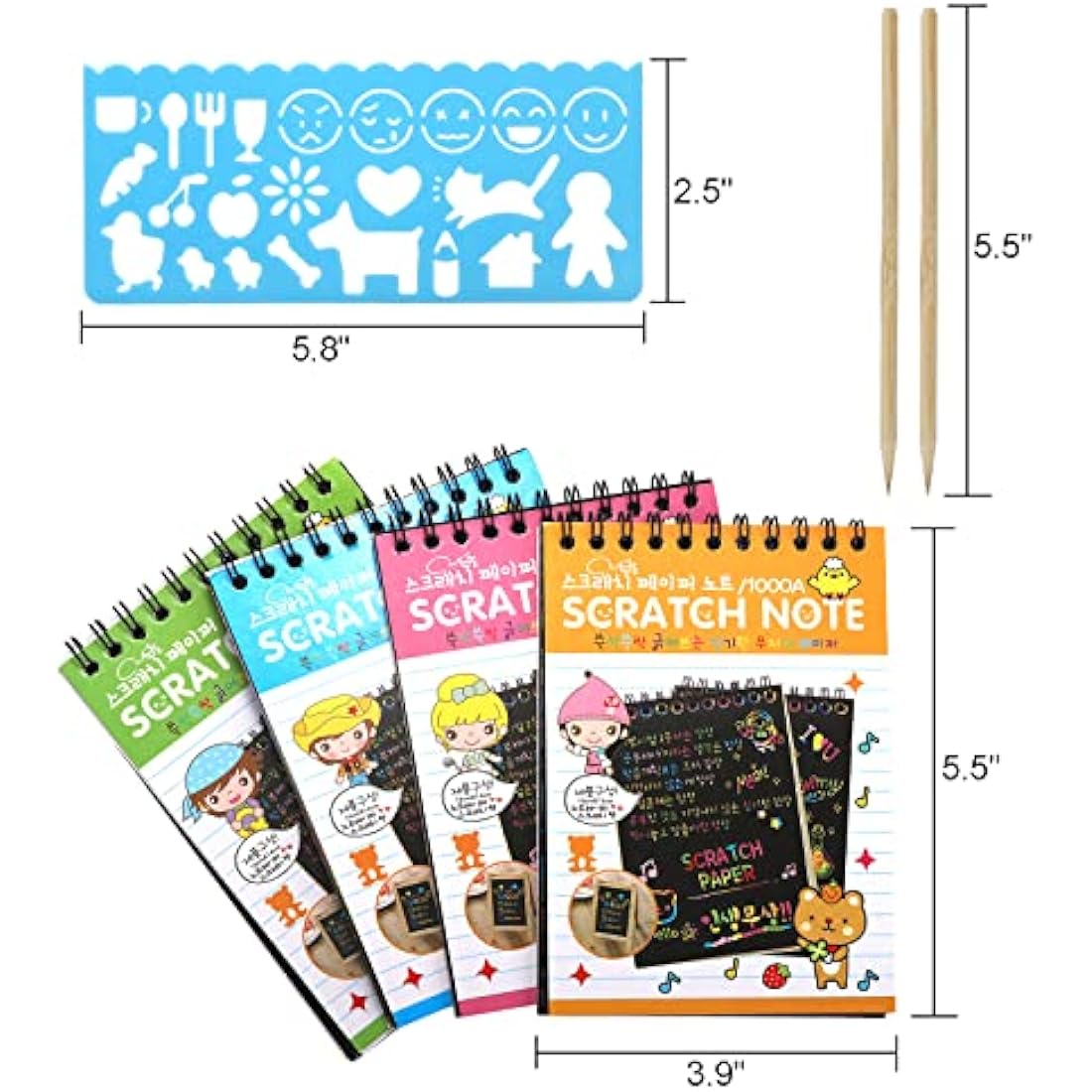 Suwimut 24 Pack Rainbow Scratch Paper Art Notebooks, Scratch Note Pads Rainbow Scratch Paper Black Scratch Off Note Sheet with 24 Wooden Stylus & 4 Drawing Stencils for People Birthday Gift