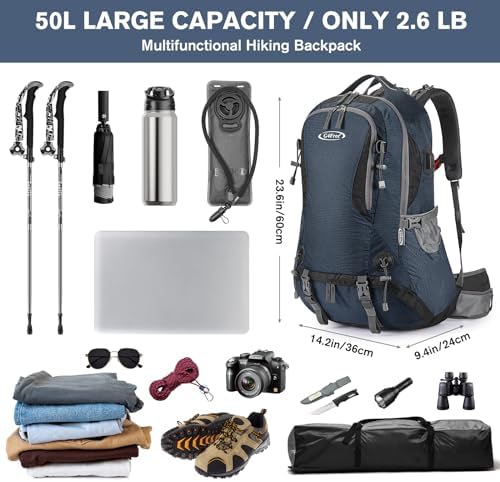 G4Free Hiking Backpack 50L Waterproof Backpack with Rain Cover for Mountaineering Travel Camping Trekking Outdoor Sports for Men Women