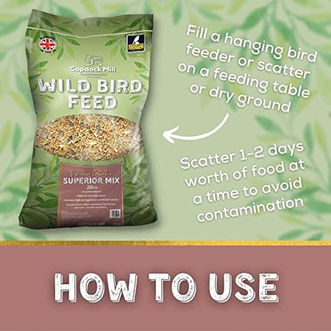 Copdock Mill Wild Bird Seed Superior Mix 20kg - All Year-Round Bird Seeds for Small Garden Birds - 100% Natural Nutritional Feed with Black Sunflower and Nyjer Seeds