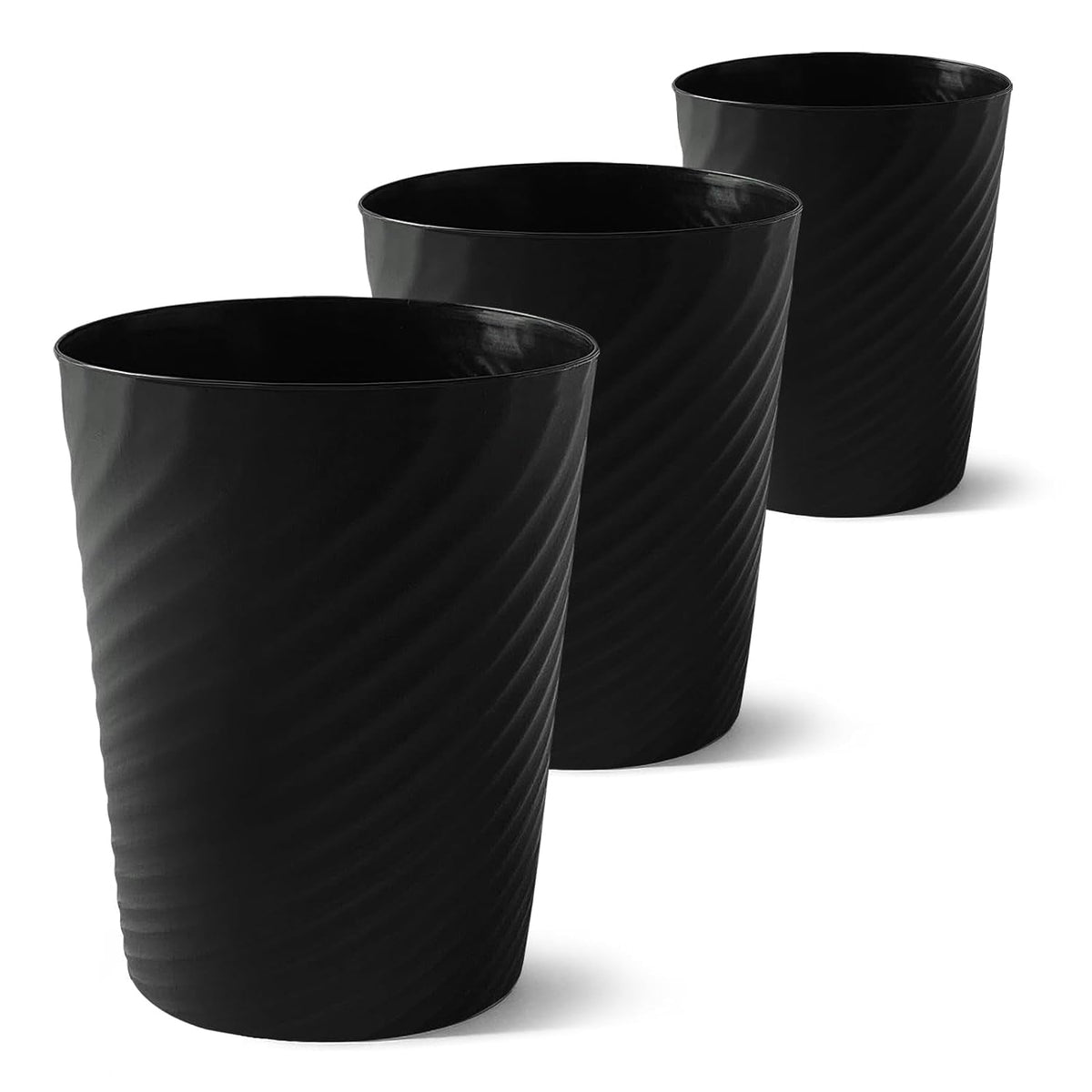 Duscdesp 3 Pack Plastic Waste Paper Bin,8L Stripe Trash Can,Minimalist Uncovered Small Bin,Round Waste Paper Basket for Kitchen Bathroom Bedroom