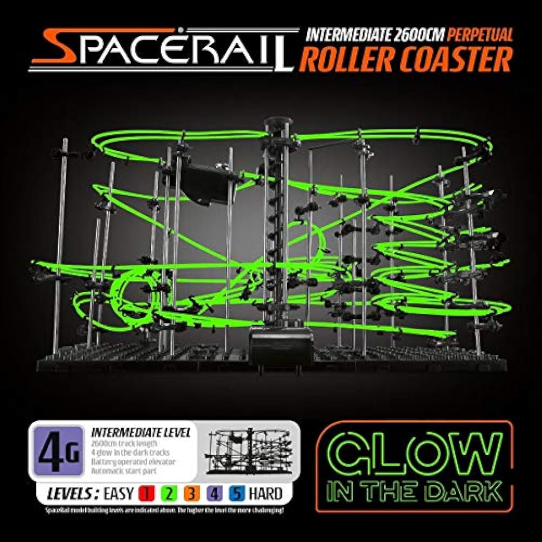 CKB LTD Space Rail Perpetual Rollercoaster Glow in The Dark Level 4 - Marble Roller Coaster Run DIY Track Build Kit Space Rail Track Run Construction Gadget