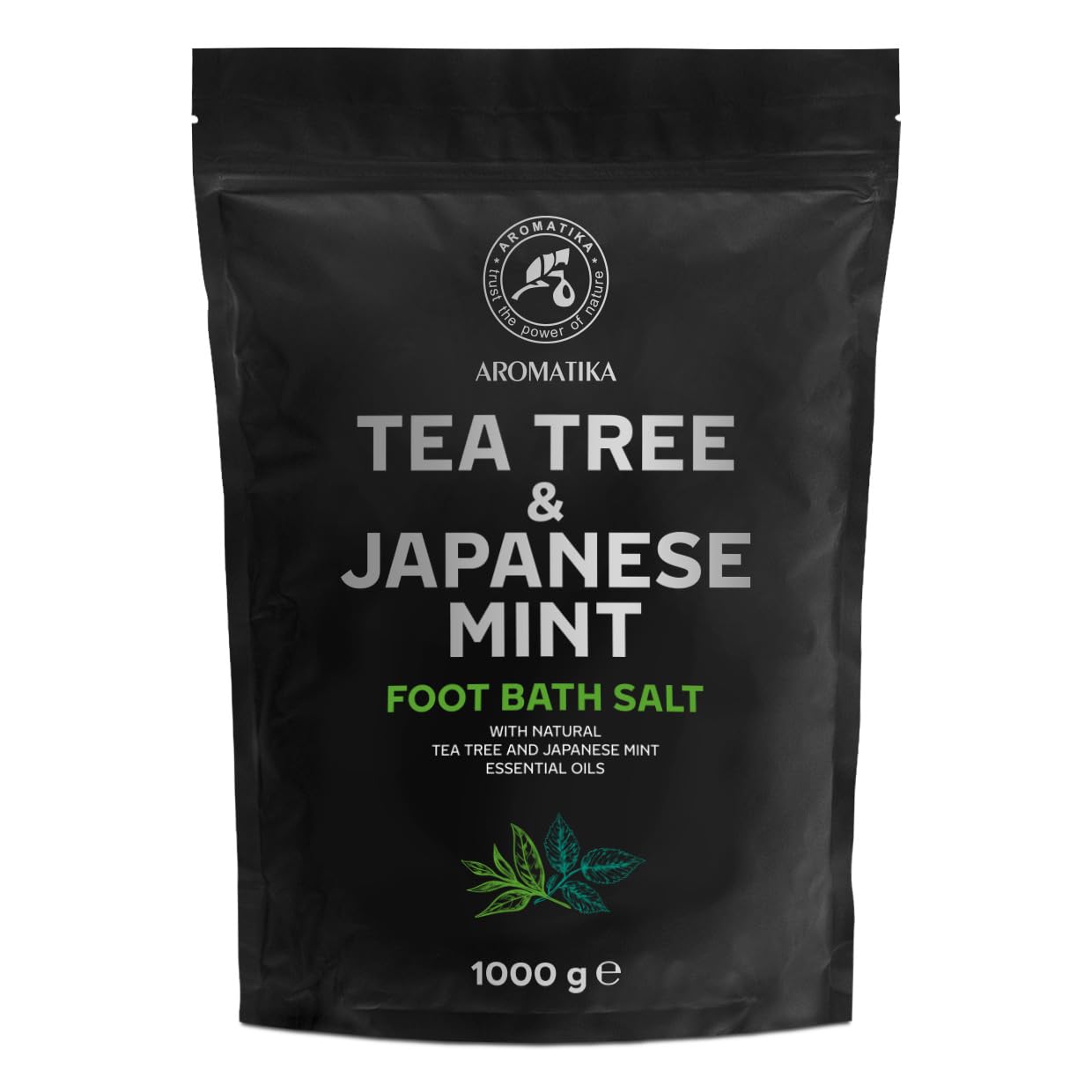 Foot Bath Salt with Tea Tree and Japanese Mint Essential Oils - 1kg /1000g - Natural Sea Salt Foot Bath - Foot & Nail Soak - Pedicure Foot Soak - Foot