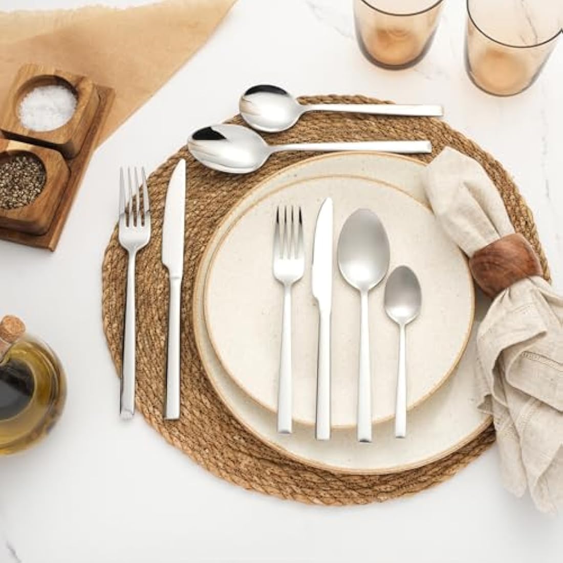 Salter Winslow 44 Piece Cutlery Set – 18/0 Stainless Steel Silverware, Service for 6 People, Includes Knives, Forks, Teaspoons, Soup Spoons, Serving Spoons and Dessert Cutlery, 25 Year Guarantee