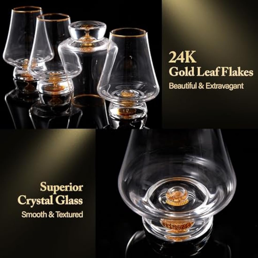 DUJUST Snifter Glass Set of 4 (8 oz), Crystal Whiskey Glasses with 24K Gold Leaf Flakes, Luxury Tasting Glasses for Brandy/Cognac/Bourbon/Tequila/Scotch, Snifter Gift Set, BPA-Free & Lead-Free