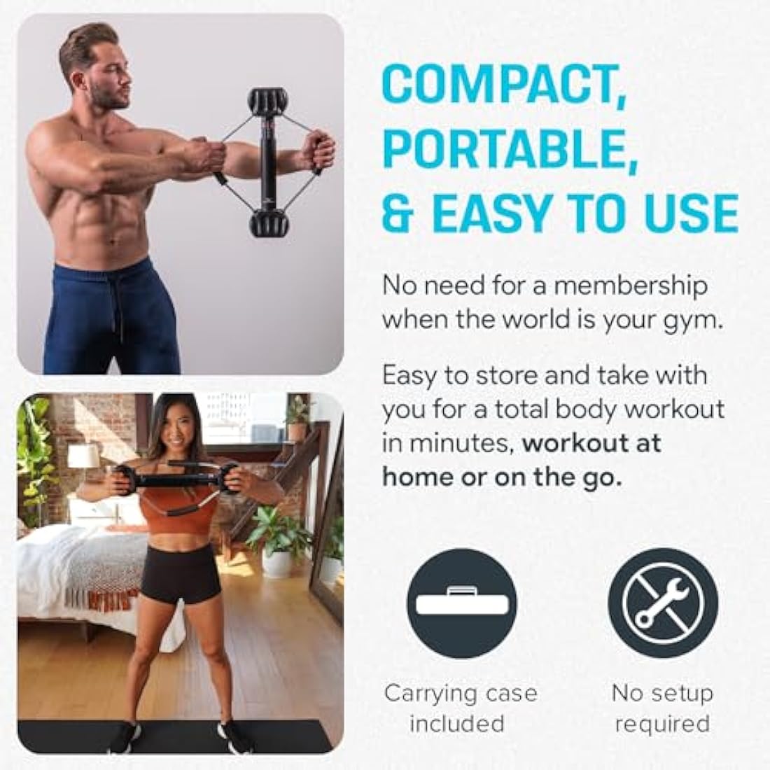 Bullworker Steel Bow 50 cm - Isometric Exercise Equipment, Portable At Home Gym Equipment for Back, Shoulder, Biceps, Triceps, Abs, Chest and Arms, Home Workout Exerciser for Men & Women, 0-130lbs