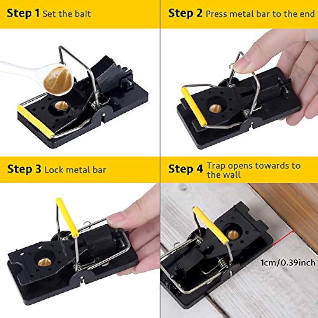 Trisiki Mouse Trap, 4 Pack Heavy Duty Reusable Snap Traps that Kill Instantly, High Sensitive Mice Catcher UK, Safe and Effective Rodent Trap for Indoors and Outdoors, Easy Set-up & Clean