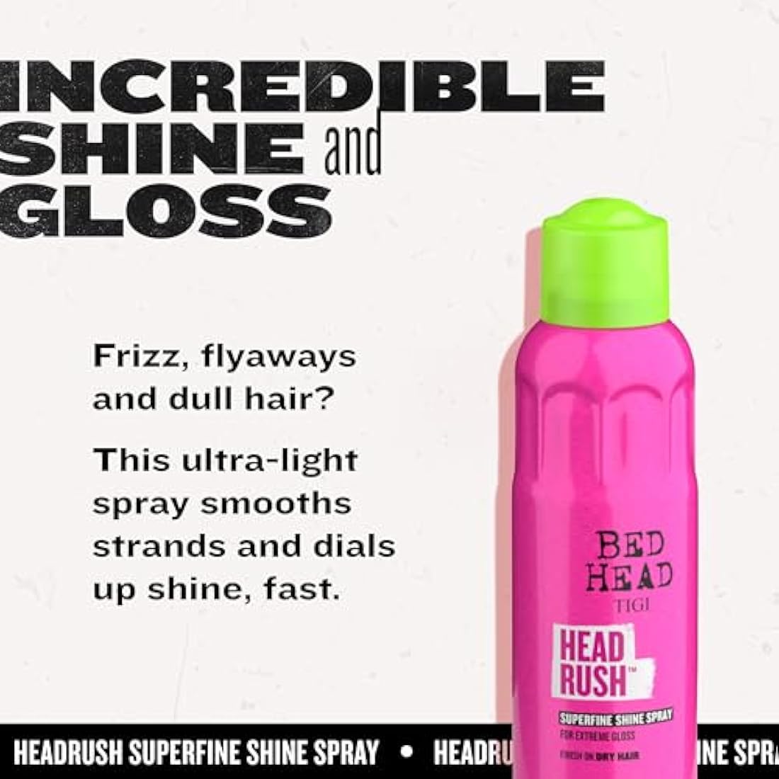 Bed Head by TIGI Headrush Shine Spray – Lightweight Shine Spray for Smooth, Glossy Hair – 200 ml