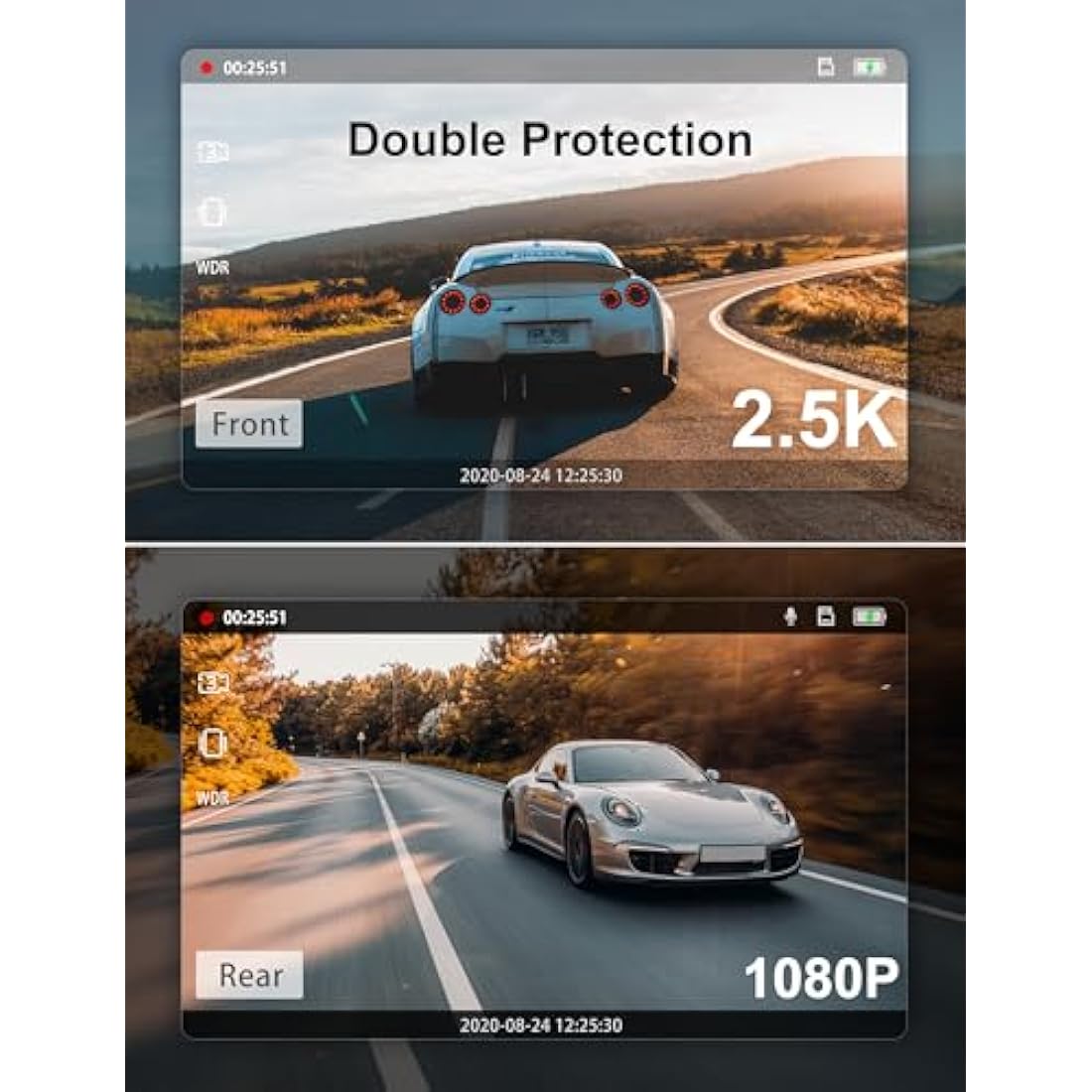 iZEEKER 2.5K Dash Cam Front and Rear with FREE SD Card, 1440P QHD Car Camera Dashboard, Dual Dashcam for cars with Night Vision, WDR, Loop Recording, G-sensor, 24/7 Parking Monitoring Supports