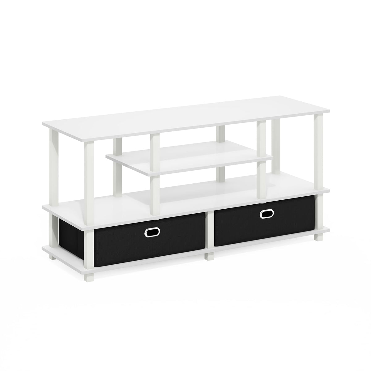 Furinno JAYA TV Stand, 4-Tier Entertainment Center, TV Console for TV up to 55 Inch with 2 Storage Bins and Open Shelves, for Living Room, Bedroom