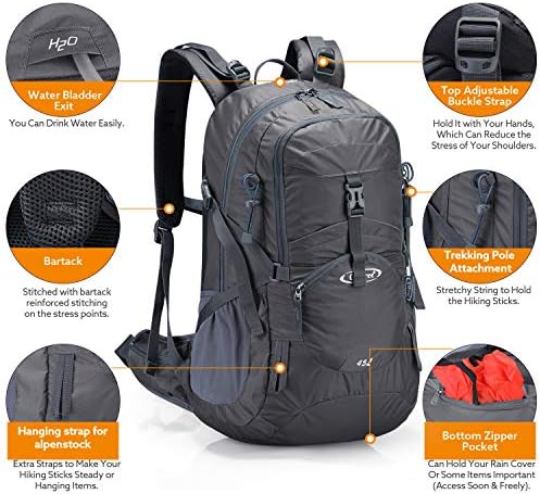 G4Free 45L Hiking Backpacks with Rain Cover Waterproof Trekking Backpack Travel Backpack Outdoor Camping Mountaineering Hiking for Men Women