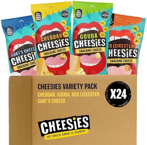 CHEESIES | Crunchy Snacking Cheese Keto Snack | Variety Pack | 100% Cheese | Sugar Free, Gluten Free, No Carb | High Protein and Vegetarian | Crunchy, Baked and Tasty | Multipack (20 g (Pack of 24))