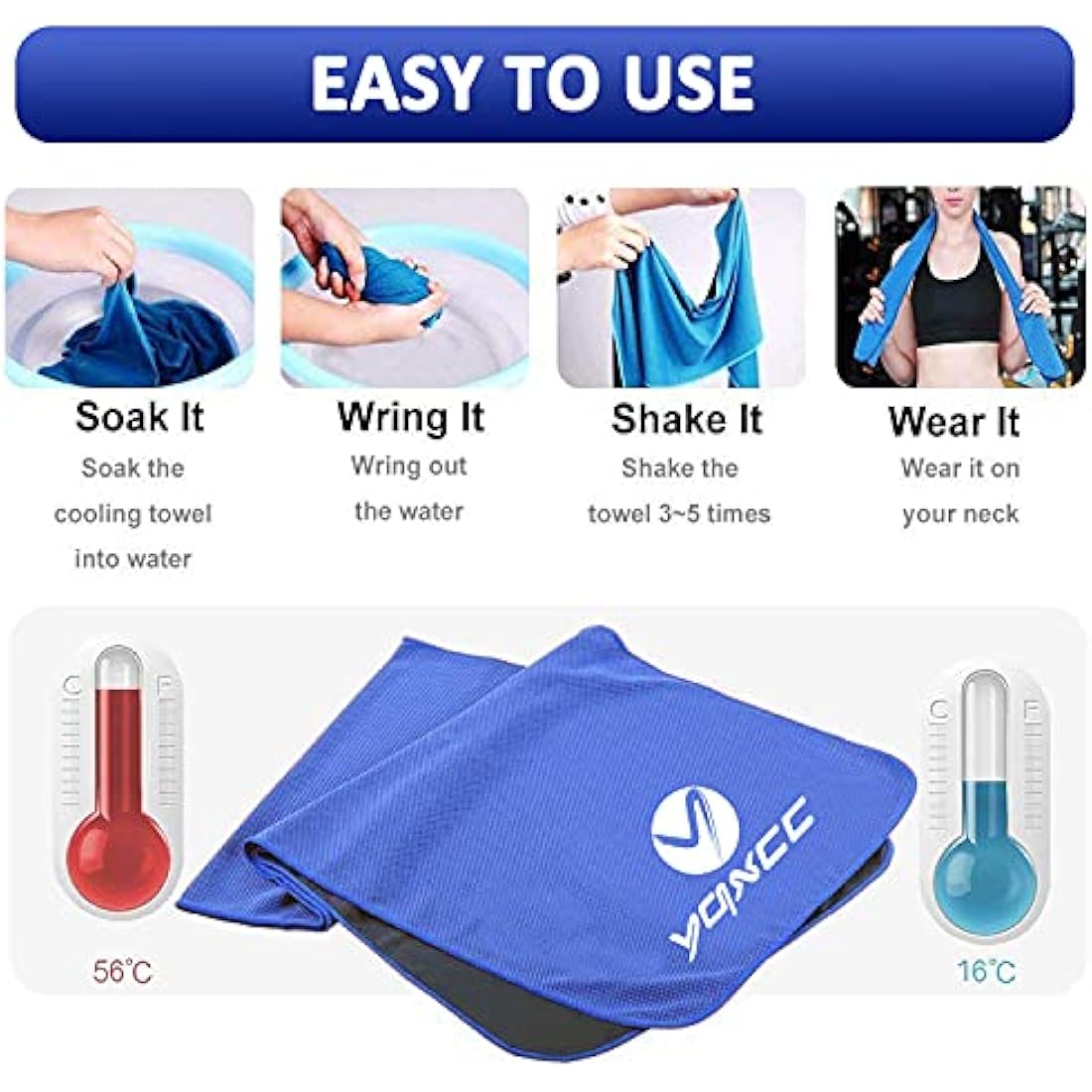 YQXCC Cooling Towel (120x30 cm) Ice Towel for Neck, Soft Breathable Chilly Towel, Microfibre Cool Towel for Yoga, Golf, Gym, Camping, Running, Workout & More Activities
