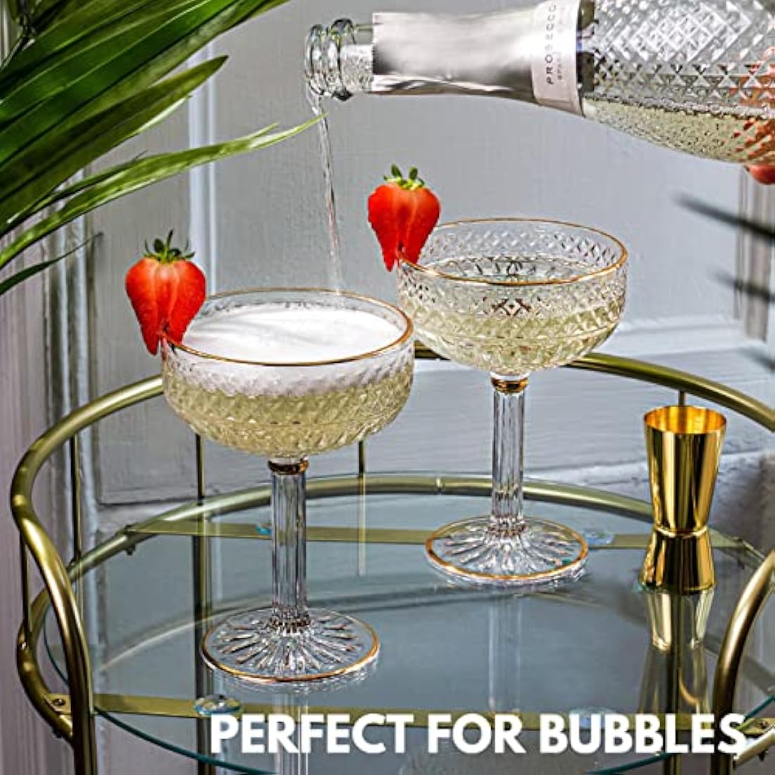 Art Deco Espresso Martini Glasses with Gold Rims| Coupe Cocktail Glasses Set of 2 | Handmade Crystal | Quality Champagne Coupe/Champagne Saucers + Recipe PDF| Large Cocktail Glass | Serve Mocktails
