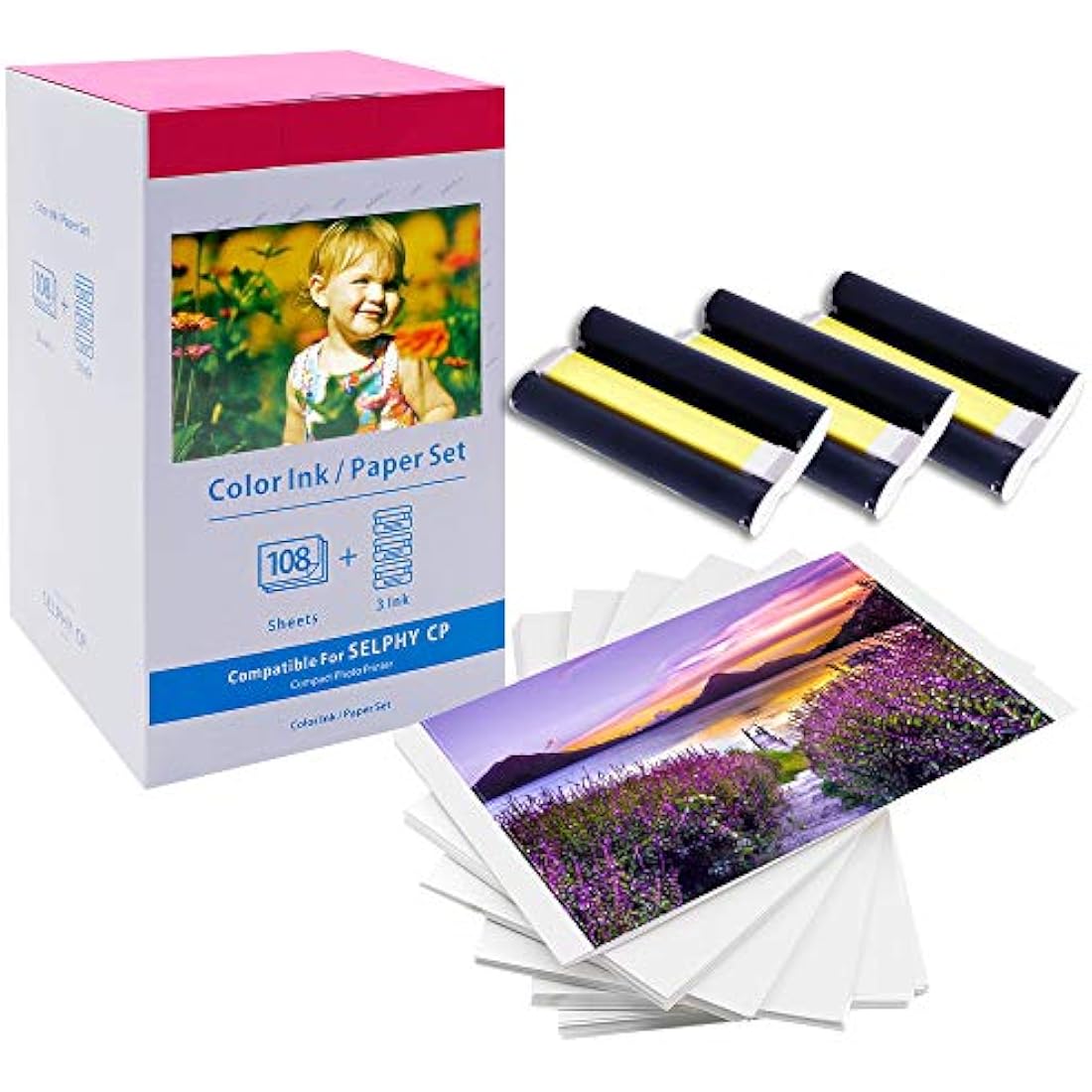 Replacement for Canon Selphy CP1500 KP-108IN Ink and Photo Paper Set for CP Printer CP1500 CP1300 CP1200 CP1000 CP790 CP810 CP910, 3115B001(AA) 3 Color Ink Cassette /108 Sheet Paper 100 x 148mm