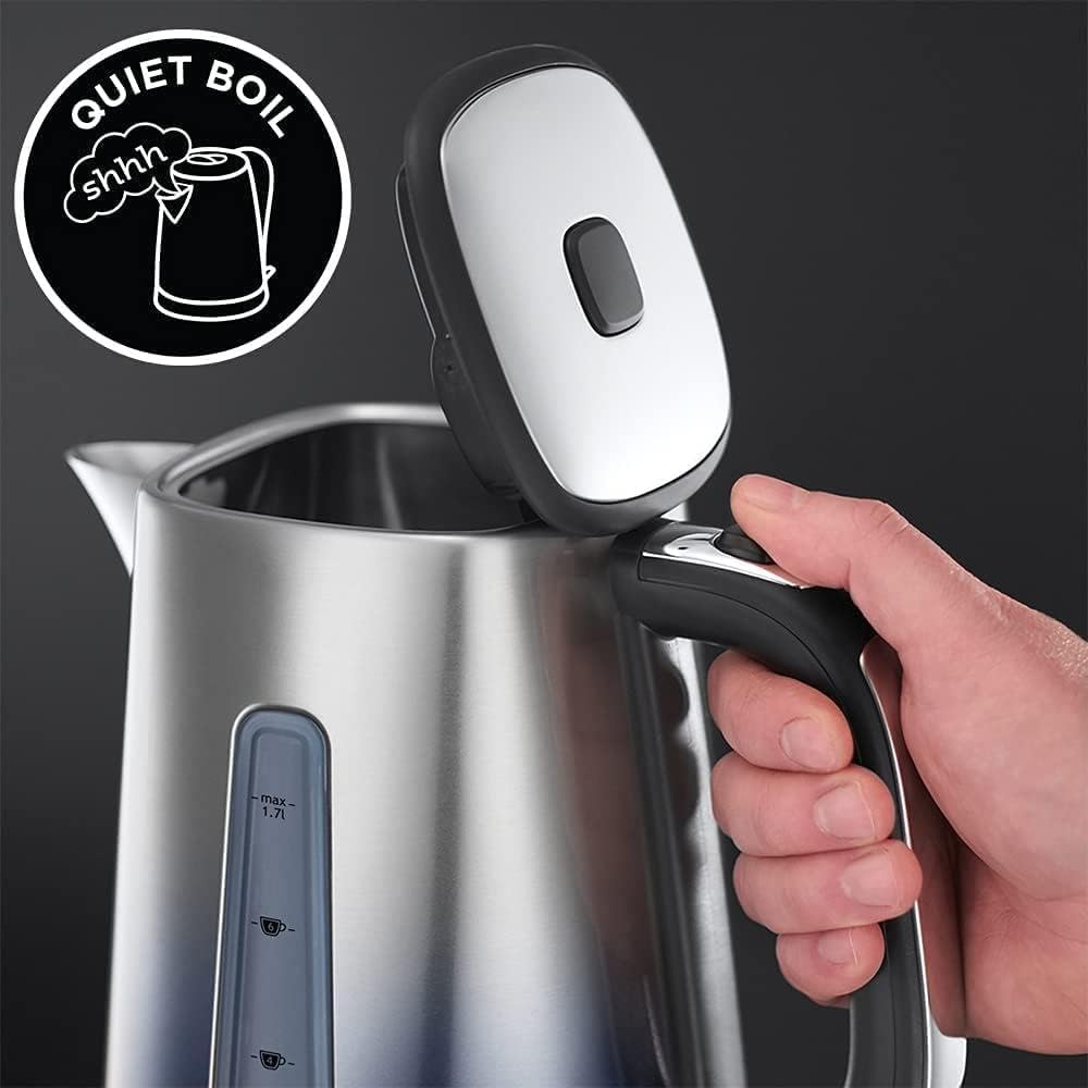 Russell Hobbs Eclipse Stainless Steel & Midnight Blue Ombre 1.7L Electric Cordless Kettle (Quiet & Fast Boil 3KW, Removable washable anti-scale