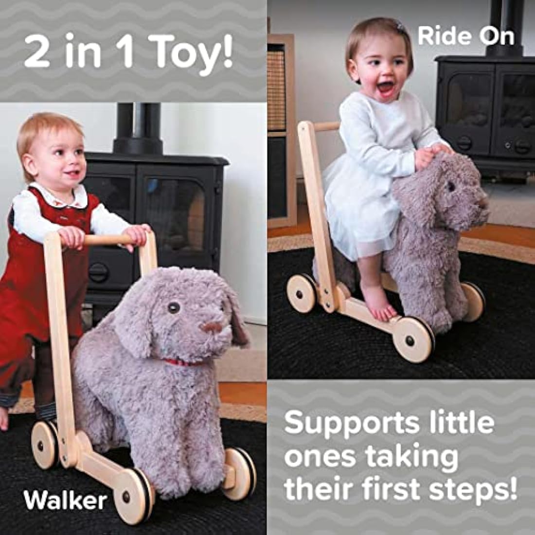 Little Bird Told Me - Bailey Dog Baby Walker/Push Along/Ride On for Toddler 12+ Months Unisex - 2-in-1 Soft Toy on Wheels, Sturdy Wooden Frame, Soft Plush Fabric - British Brand Since 2007