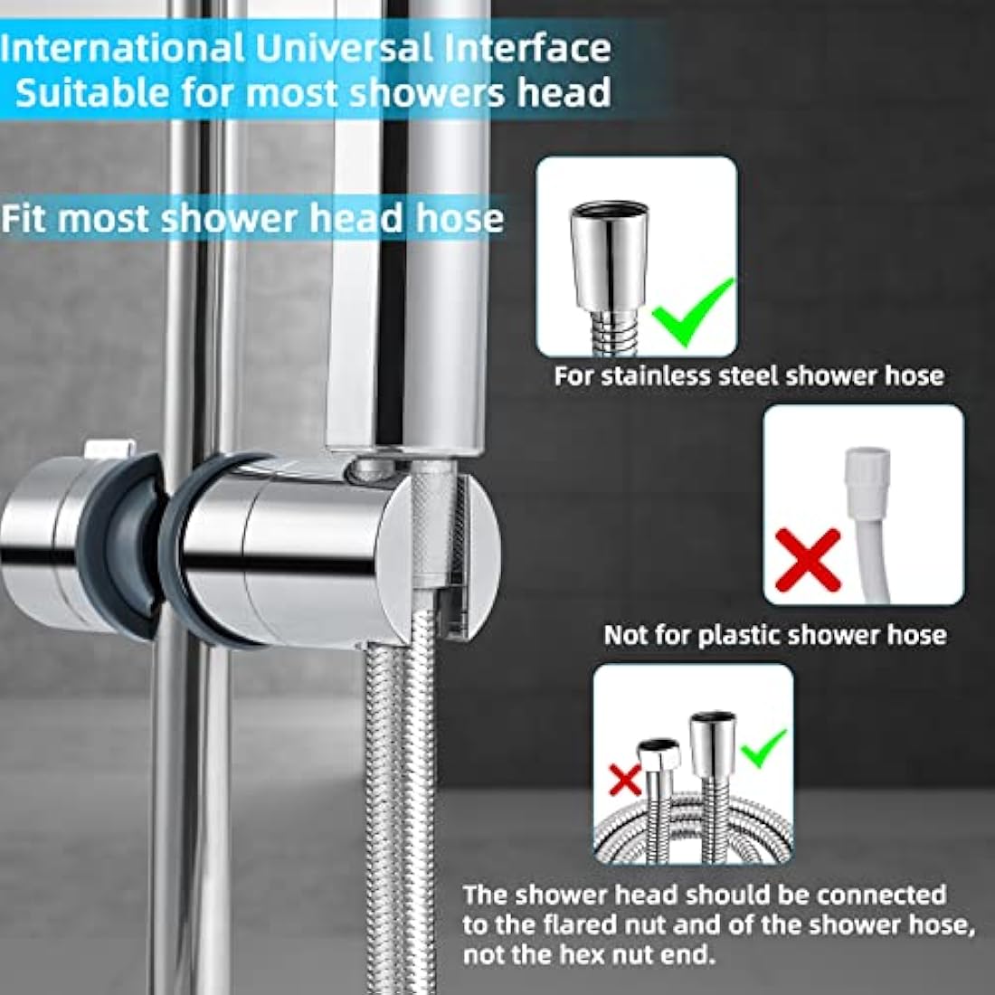 BBLIKE Shower Head Holder - 19-22mm ABS Adjustable Shower Holder Bracket, Universal Shower Head Holder Replacement for 18-25mm Slide Rod, Shower Head Accessories Parts, Chrome Plated