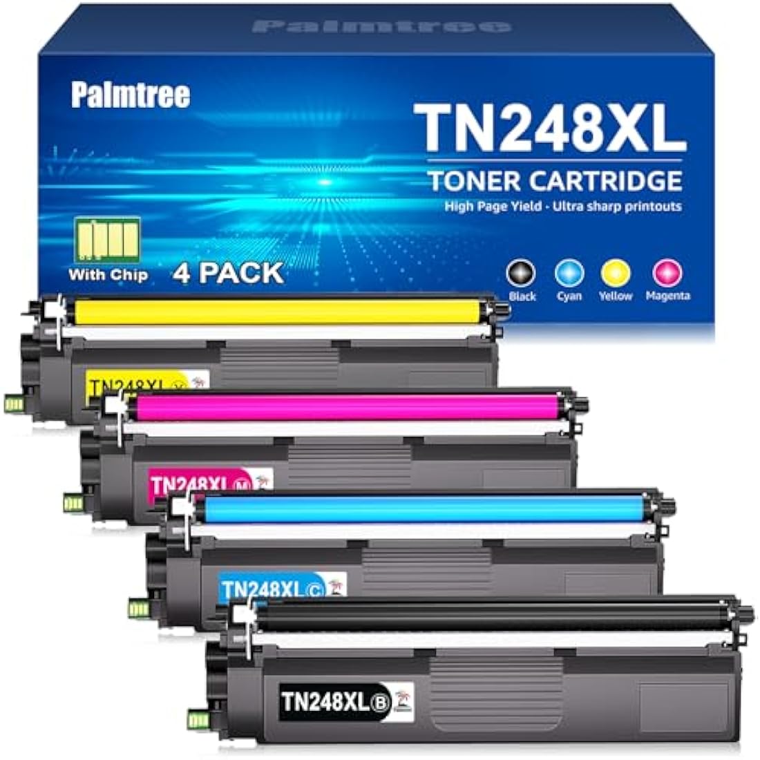 Palmtree TN248XL TN248 Toner Cartridges Compatible for Brother HL-L3220CWE Toner Brother DCP-L3520CDWE Brother HL-L3240CDW Brother DCP-L3560CDW Toner Brother MFC-L3760CDW MFC-L3740CDWE TN-248XL