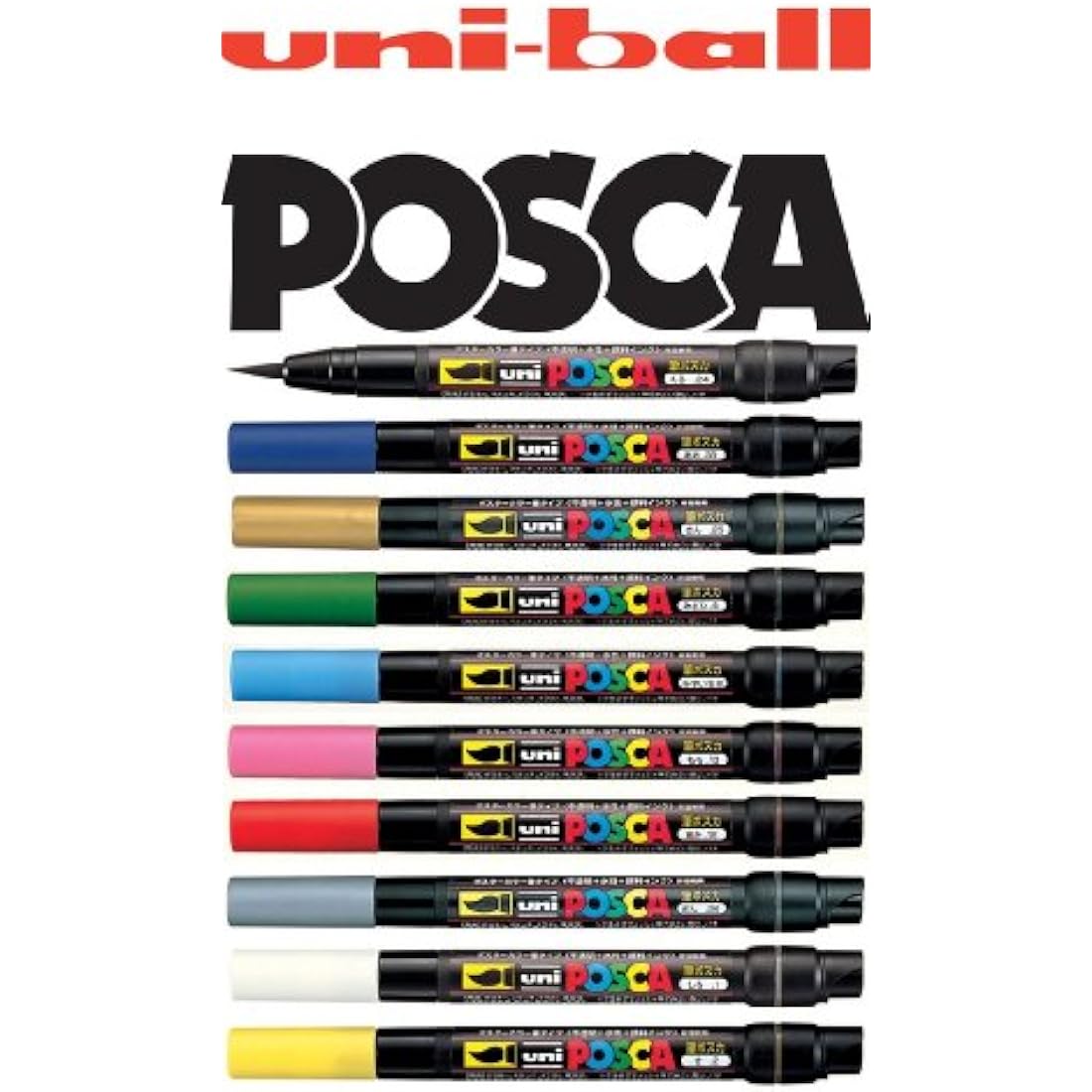 Posca UNI-BALL PCF-350 BRUSH TIPPED MARKER PENS - PACK of 10 = ALL 10 COLOURS
