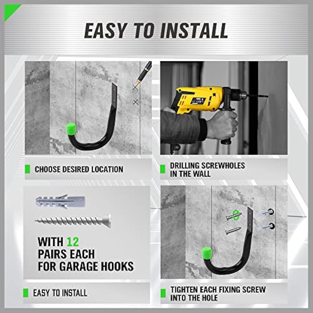 SWANLAKE Heavy Duty Garage Storage Utility Hooks, Utility Hooks for Garage Wall,Color Black (6pcs)-H12CM*L8.9CM
