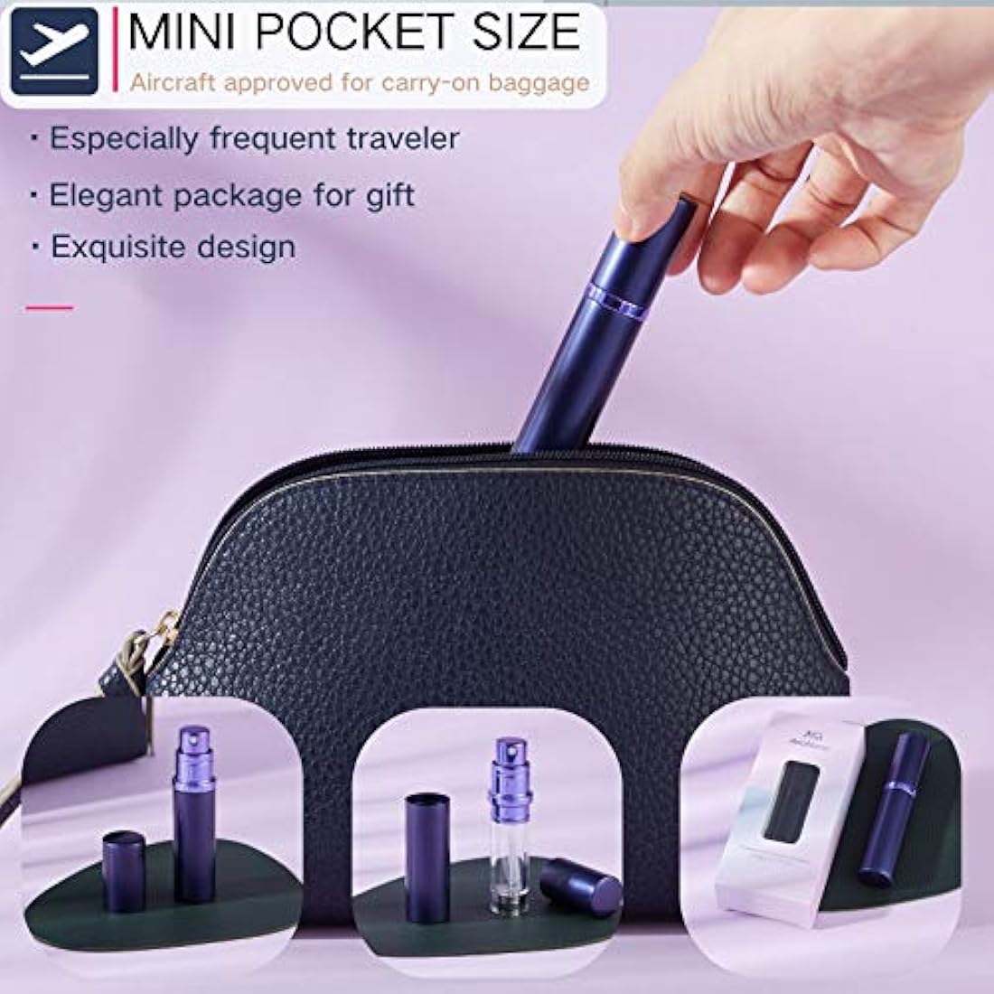 AsaNana Perfume Atomiser, Refillable & Travel Size Perfume Bottle, Leaking Proof,Bottom Pump without Funnel, Luxurious Small women and men, 5ml (Cla-MatBlue)