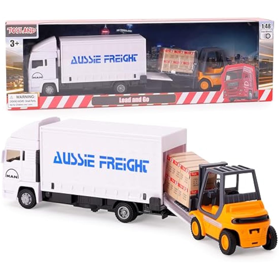 Toyland® Metal Load and Go Vehicle Set - Scania Cargo Truck with Forklift and Pallet - Transport Vehicle Toys - Toys for Boys (White)