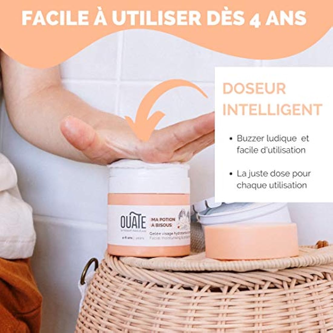 OUATE - Mes Soins à Bisous - Coffret Découverte Soin Visage pour Enfant (Mixte) - 4-6 Ans - 1 Soin Hydratant 30 ml + 1 Nettoyant Visage 150 ml - Formules Vegan - Made in France *#