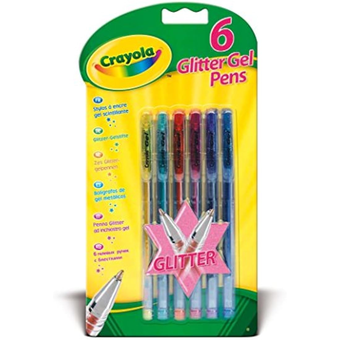 CRAYOLA Glitter Gel Pens - Assorted Colours (Pack of 6) | Add Some Extra Sparkle to Your Arts & Crafts! | Ideal for Kids Aged 3+