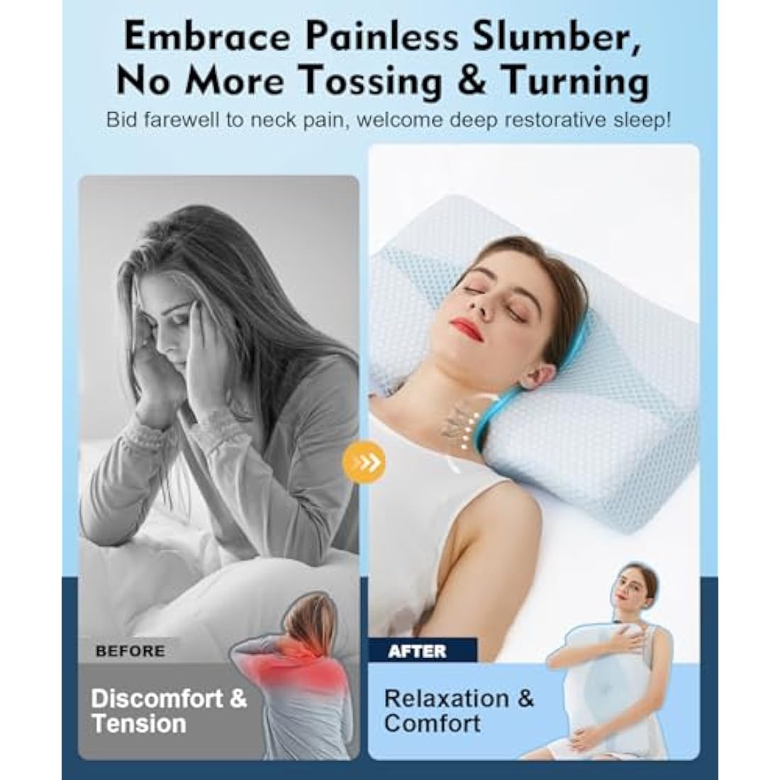 Memory Foam Neck Support Pillow for Neck Shoulder Pain Sleeping: Orthopedic Cervical Pillow-Ergonomic Side Sleeper pillow-Contour Bed pillows with Washable Cover for Side Back Stomach Sleepers