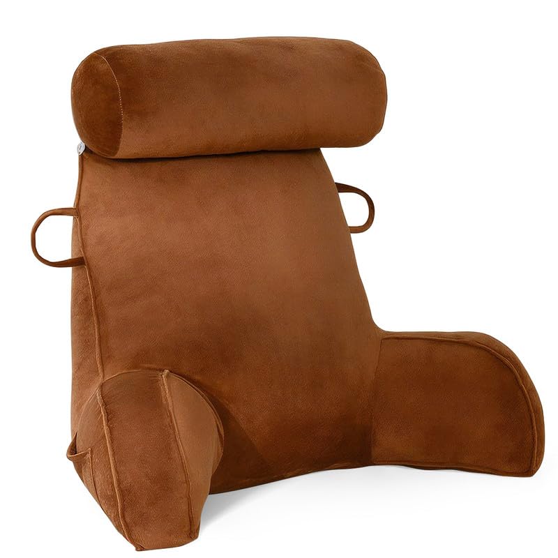 Mingfuxin Reading Pillows for Bed Sofa, Bed Backrest Pillows with Neck Arm Back Support Pillow, Adult Back Reading Cushion with Detachable Neck Roll &