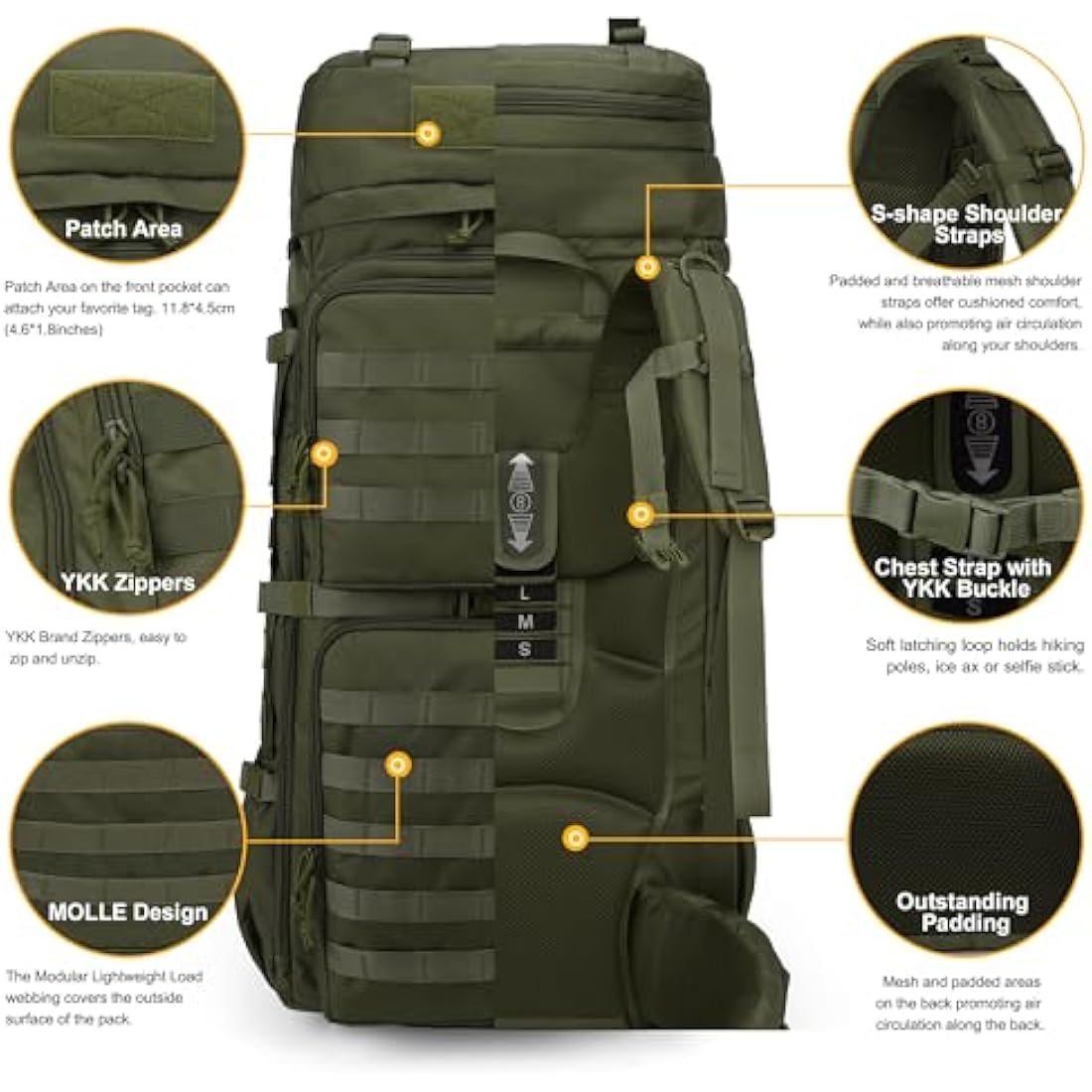 Mardingtop 75L Tactical Backpack Large Camping Backpack Military Rucksack with Rain Cover Molle System Army Backpack for Outdoor Trekking,Mountaineering,Hiking