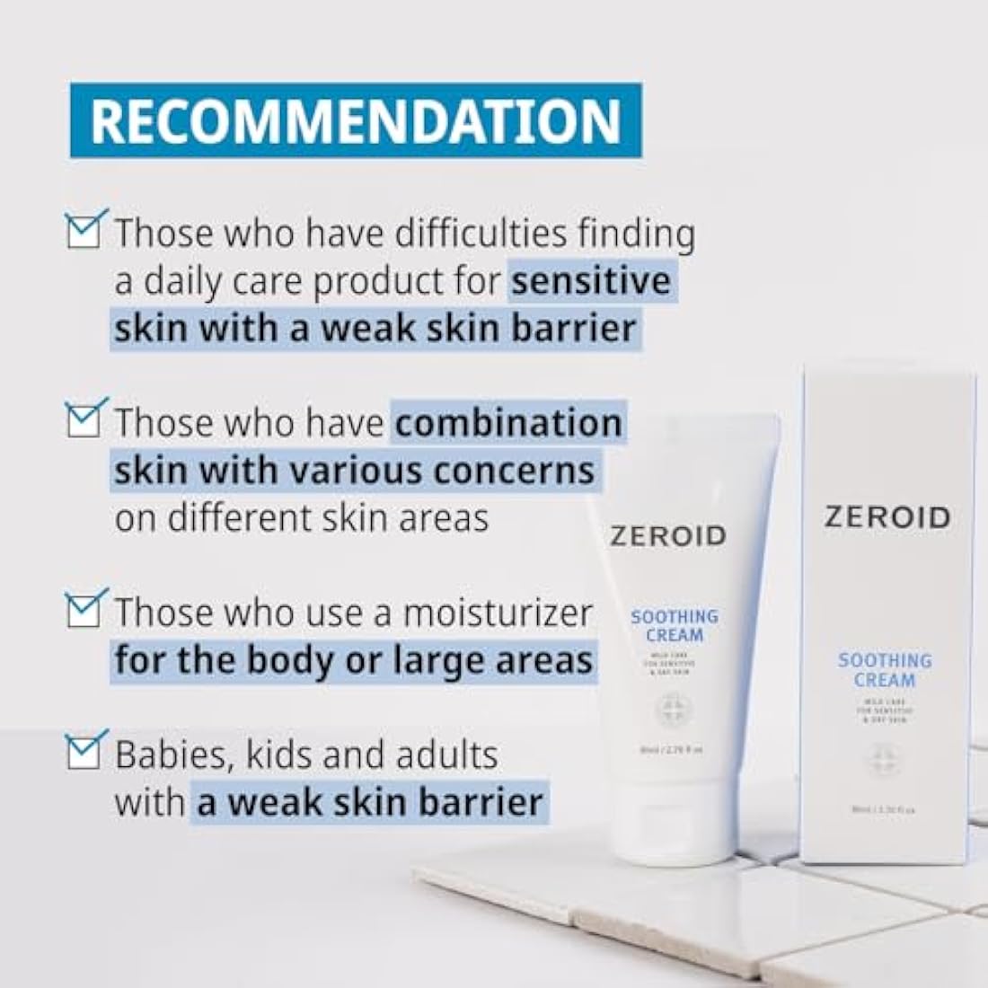 ZEROID Soothing Cream | Korean Dermocosmetic | Professional Care | K-Beauty | Soothing | Calming | 2.7 Fl Oz (80ml)