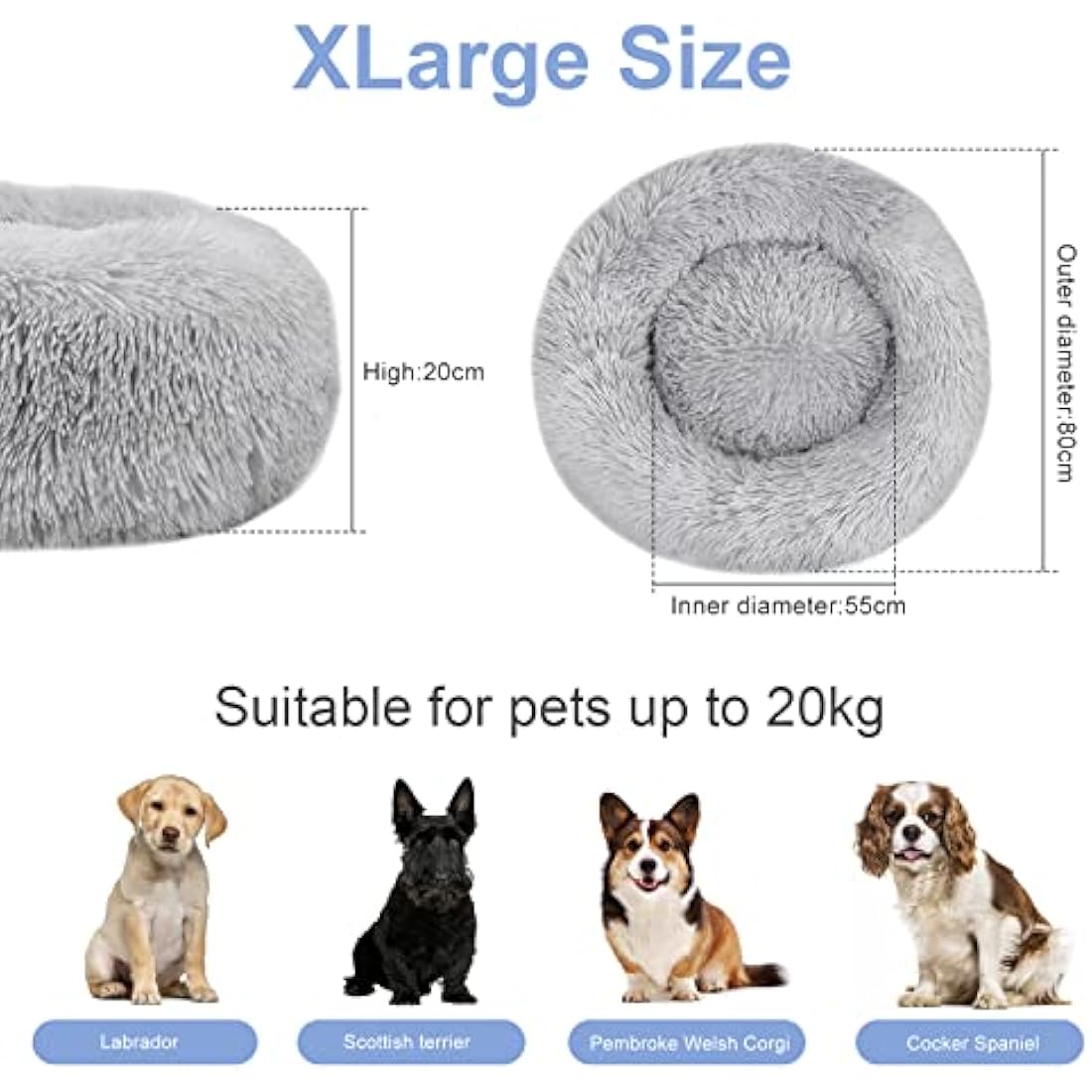 Moistu Calming Dog Bed with Removable Cover: Washable Donut Anti Anxiety Dog Beds - Soft Round Cuddler Cat Bed - Fluffy Plush Comfy Warm Puppy Pet Bed with Zip