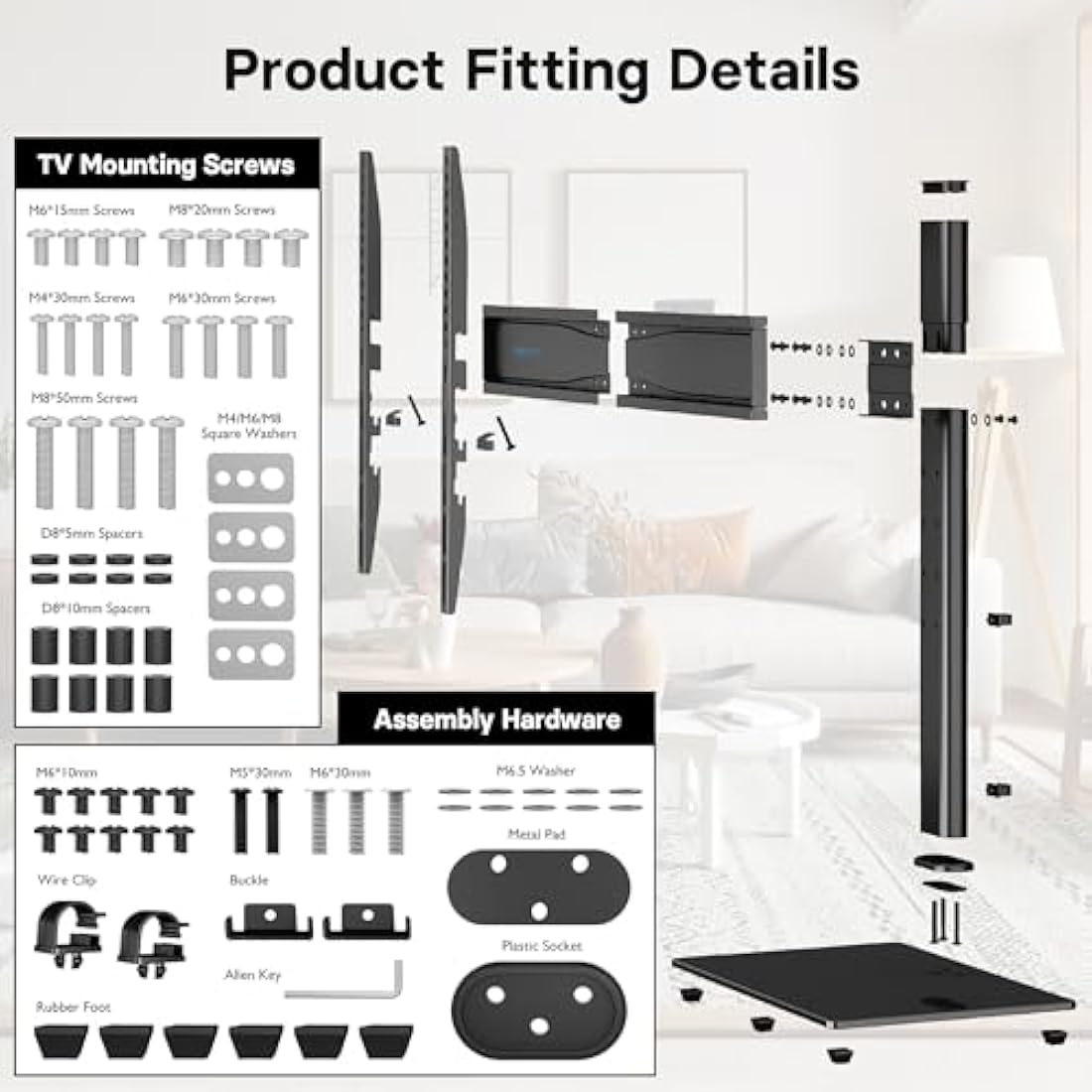 BONTEC Universal Table Top Pedestal TV Stand with Bracket for 32-65 inch LCD/LED/Plasma TVs, Height Adjustable TV stand with Tempered Glass Base & Cable Management, Holds 45 KG & Max.VESA 600x400mm